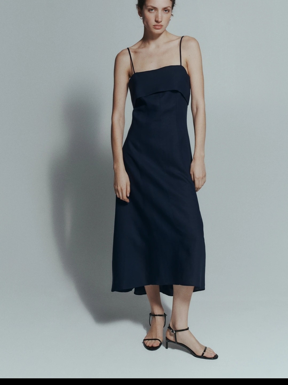 H&M Linen Navy Slip Midi Dress